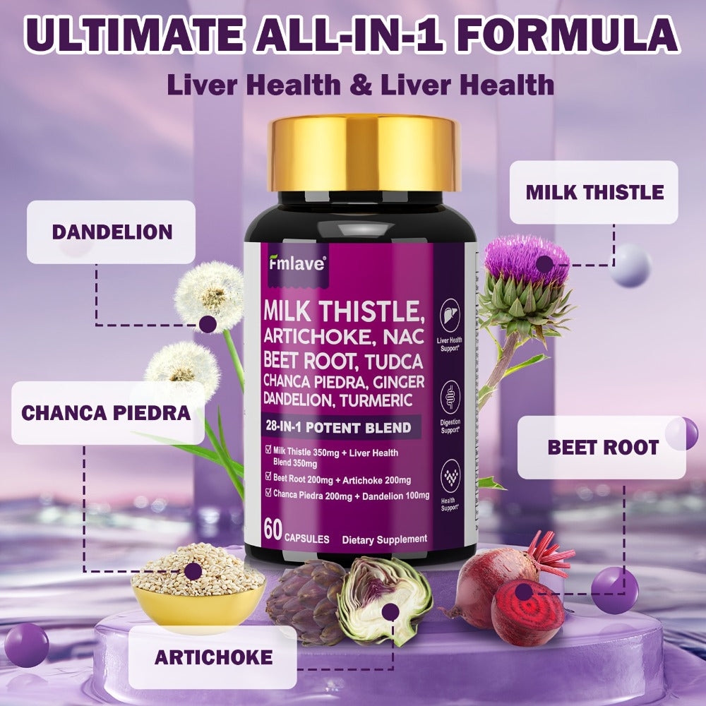Liver Wellness Supplement - 28-IN-1 Ultimate Herbal Blend for Liver And Digestive Aid - Enhanced Milk Thistle, Dandelion, Turmeric, One Month Supply