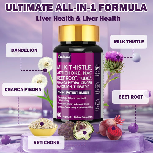 Liver Support Supplement 28-in-1 Ultimate Herbal Blend – Milk Thistle, Dandelion & Turmeric for Liver Cleanse, Detox & Digestive Health | All-Natural Formula for Men & Women | 1 Month Supply