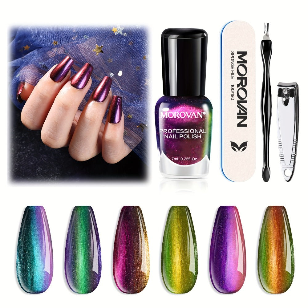 Morovan Fingernail Nail Polish Set: Holographic Metallic Lacquer Air Dry Nail Polish Regular Nail Polish Pack 0.25oz Glitter Finger Nail Polish Bulk Toenail Polish Kit Gift for Women