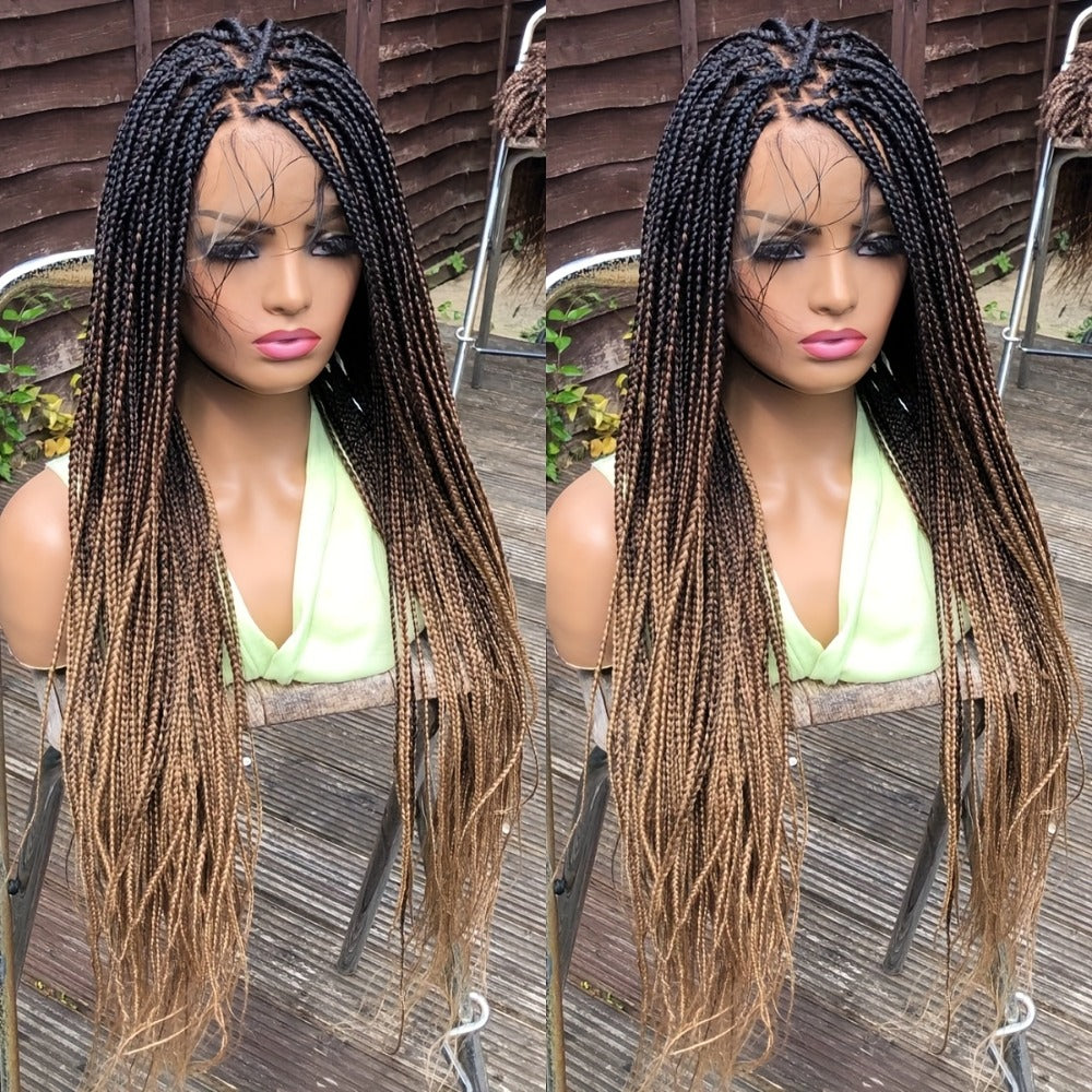 Knotless Box Braid Wig for Women — 360° HD Full Lace Synthetic Lace Front, Handmade Faux Locs, 26 & 38 Inch, Protective Style, Multiple Colors, All Ethnicities
