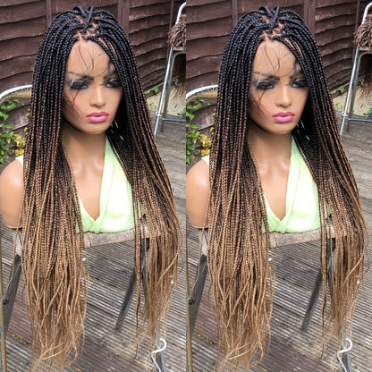 Knotless Box Braid Wig for Women — 360° HD Full Lace Synthetic Lace Front, Handmade Faux Locs, 26 & 38 Inch, Protective Style, Multiple Colors, All Ethnicities