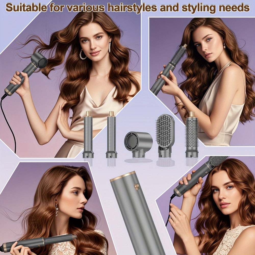 5-in-1 Hair Styler Brush Negative Ion Technology – Hot Air Blow Dryer, Curler & Straightener Multi-Function Styling Brush for Women – Black, Grey, Pink