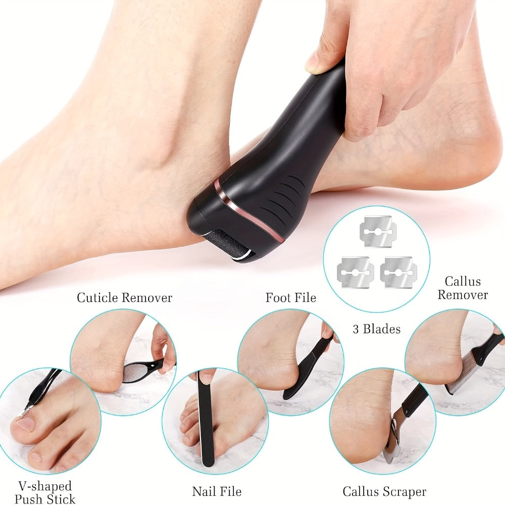 Electric Feet Remover, Rechargeable Portable Electronic Foot File Pedicure Kits, Foot Scrubber File, Professional Pedicure Tools, Foot Care for Dead Skin Ideal Gift, 14in1 3 Rollers Manicure Nail