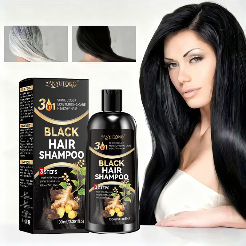 3.38oz Black Shampoo, Hair Dye And Conditioner, Natural Herbal Ingredients, Quick Gray Hair Coverage, Moisturizing Care, Non-Irritating, Smooth Styling, with Ginseng, Black Sesame, Ginger And Black Seed Extracts, Long-Lasting Natural Hair Dye Shampoo