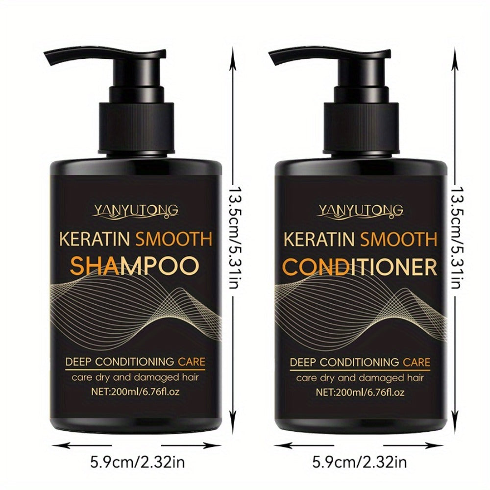 13.53oz Keratin Hair Care Set, 6.76oz Shampoo, 6.76oz Conditioner, Moisturizes Hair And Scalp, Prevents Breakage And Split Ends – Professional, for Hair Dyeing And Heat Damage, Home Hair Care, Creates Smooth