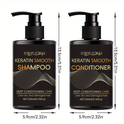 Keratin Shampoo and Conditioner Set - Moisturizing Hair Care for Color-Treated & Heat-Damaged Hair, Prevents Breakage & Split Ends, Smoothing Professional Formula, 6.76oz Each (2PCS)