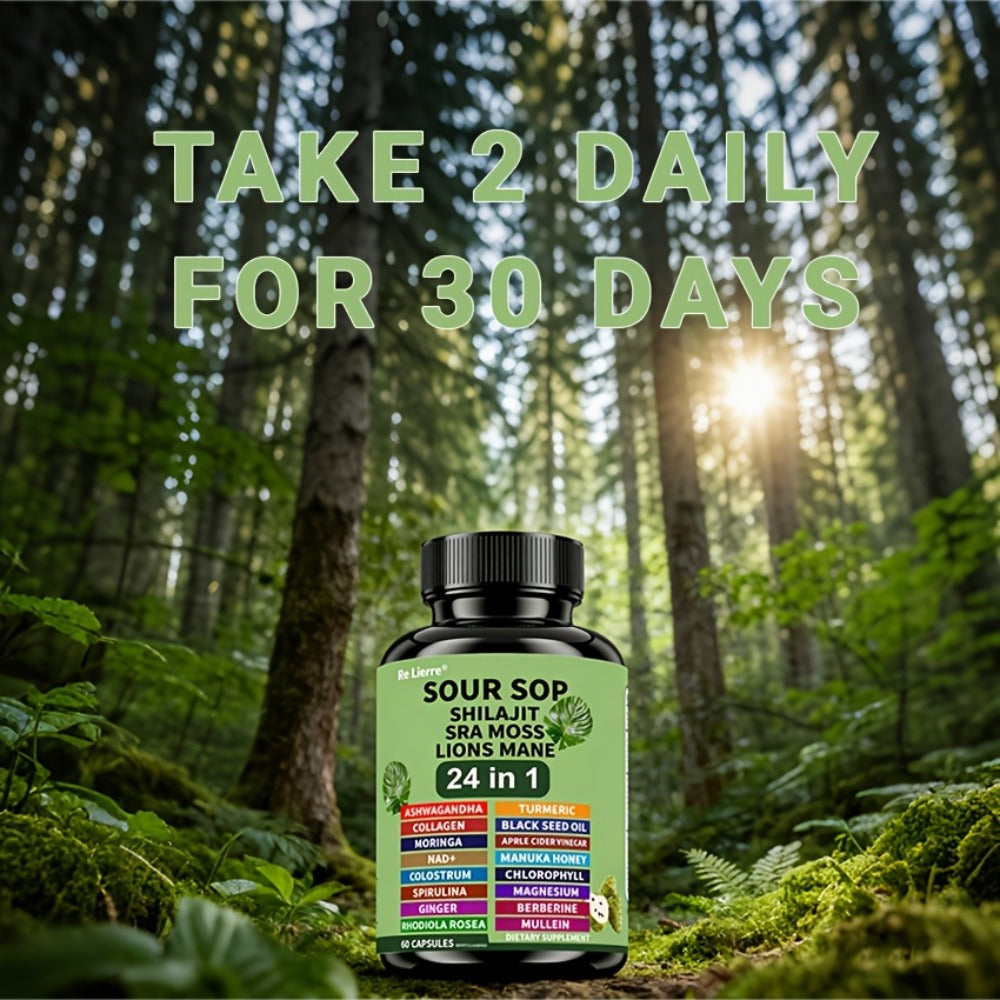 [24in1 Soursop Moss Capsules] Brakme 24in1 Soursop Shila Sea Moss Lions Mane Capsules - 1pc &2pcs, Men & Women Friendly, Supports Intestinal Health &Antioxidant
