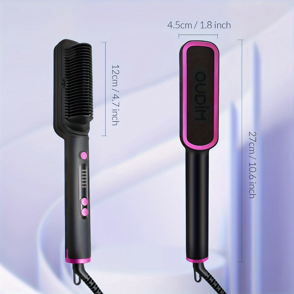 Hair Straightener Brush with Six Temperature Settings, Ionic Hair Straightening Brush Flat Iron for Women, Anti-Scald Straightening Comb Fast for Home Salon, Precise Temperature Control And Heats Up Fast, Christmas, Santa, Happy Holidays