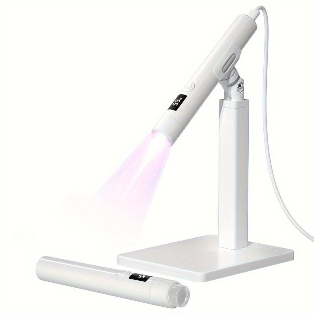 LED Nail Lamp 360° Rotating Head USB Powered with Digital Timer 45s/60s & Nail Stamp - Gel Polish Curer with Condenser Lens for Manicure & Nail Art, White & Pink