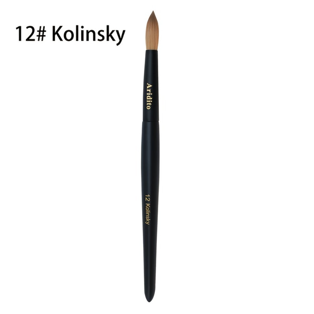 Aridito Kolinsky Round Head Acrylic Nail Art Brush Black Wooden Handle For Professional Manicure Home Salon(#8, #10, #12, #14)