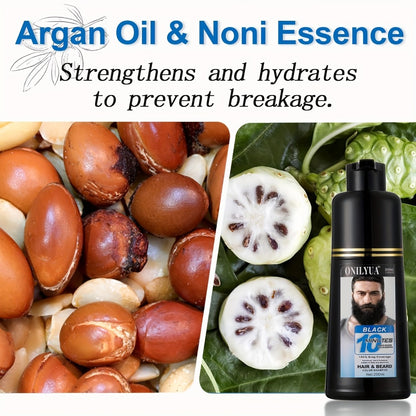 Beard Dye Shampoo for Men 2-in-1 Hair & Beard Color Grey Coverage in 5-20 Minutes - Argan Oil No-Mix Long-Lasting Natural Color Formula 6.76 oz for Beard Mustache Goatee