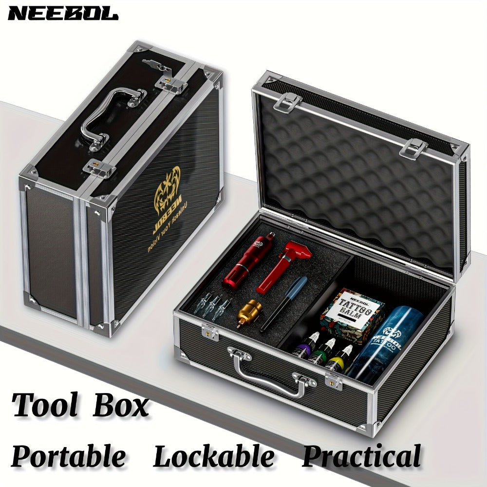 Multifunctional Neebol Tattoo Box, Tattoo Case Organizer Large-Capacity Cosmetic And Tattoo Kit Storage Box Carrying Case Travel Case Tattoo Tool Box Train Case Aluminum Alloy Storage Case for Makeup, for Nail Art, Cosmetics Tattoo Tools, Easter Gift