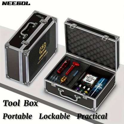 Aluminum Tattoo Case Organizer Large Capacity - Tattoo Kit Storage Box Carrying Case for Tattoo Tools, Nail Art, Makeup & Cosmetics, Portable Travel Train Case, Black