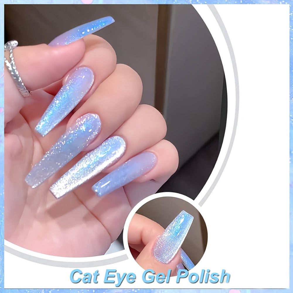 Light Blue Cat Eye Nail Gel, Iridescent Cat Eye Nail Gel, Holographic Magnetic Nail Polish Designed Specifically for Women And, Cat Eye Nail Polish