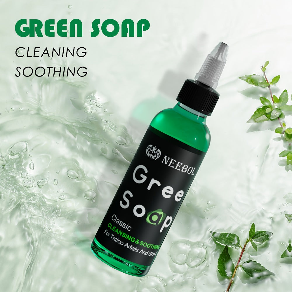 Neebol Green Soap Tattoo Cleaning Solution for Skin Prep Before And After Tattooing, Tattoo Supplies, Tattoo Kit, 8.5oz Tattoo Soap with Squeeze Bottle, Moisturizing Tattoo Balm Cream for Vibrant Color, Tattoo Wipes Cleasing Cloth, Easter Gifts