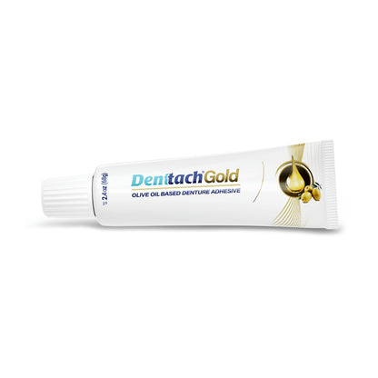 Denture Adhesive Cream Zinc-Free Olive Oil Formula - All Day Strong Hold for Full & Partial Dentures - Petroleum-Free Denture Glue 2.4 oz