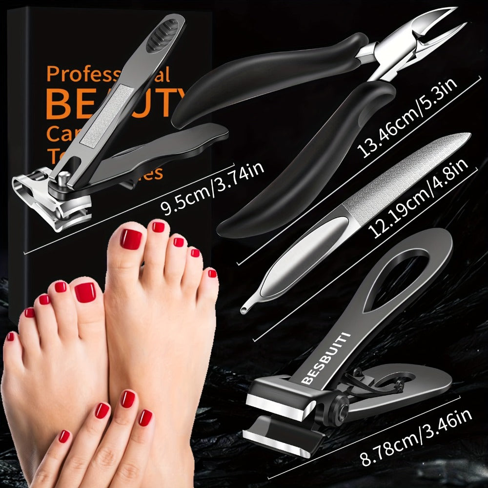 Set of Nail Clippers, Designed for Seniors with Thick Toenails, Featuring Clippers for Thick Nails, a Wide Jaw Straight Nail Clipper, a Heavy-Duty Ingrown Toenail Clipper, an Angled Nail Clipper, And a Nail File, Suitable for Both Men And Women