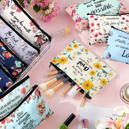 Bible Verse Makeup Bag Bulk 30 Pcs Christian Cosmetic Bags with Zipper Inspirational Scripture Pouches Religious Gift for Women Church Favors Travel Pencil Bag