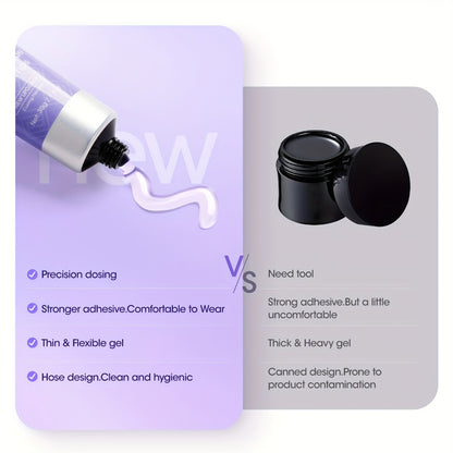 Solid Nail Glue Gel Kit 30g - Press-On Nail Glue with UV Lamp, Nail Glue Remover & Buffer, Strong Long-Lasting Adhesive for False Nails & Rhinestones
