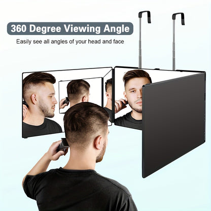 3 Way Mirror for Self Hair Cutting - 360° View Trifold Barber Mirror Set, Anti-Fog HD Glass, Hands-Free Hair Cutting Mirror for Home Salon Use, Men & Women