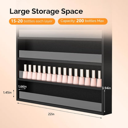Nail Polish Rack Wall Mount Organizer 6 or 10 Tier with Acrylic Baffle - Salon Display Rack for Nail Polish Storage, Home Spa & Nail Studio, Black White Pink