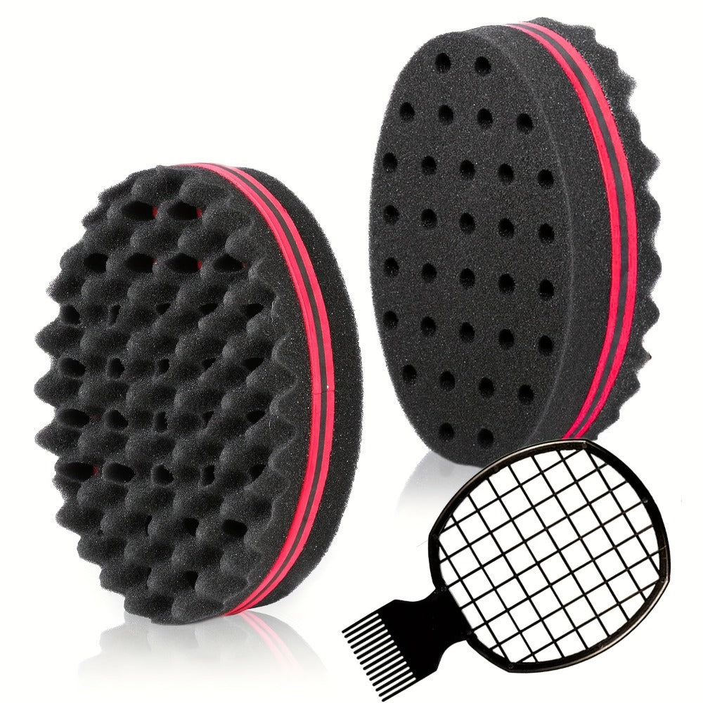 Set of 2: Sponge-Shaped Brush And Styling Comb for Short Black Hair.