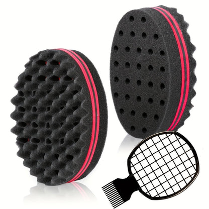 Twist Sponge Brush & Styling Comb Set for Curly Natural Black Hair — Metal Pick & Coil Definer Tools for Afro Coils, Locs & Short Hair