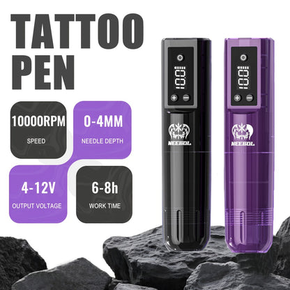 Wireless Tattoo Machine Kit Neebol with Screen Display 6-Hour Battery 10 Red Cartridge Needles 7 Inks Practice Skin Complete Tattoo Pen Gun Set for Beginners Artists Body Art