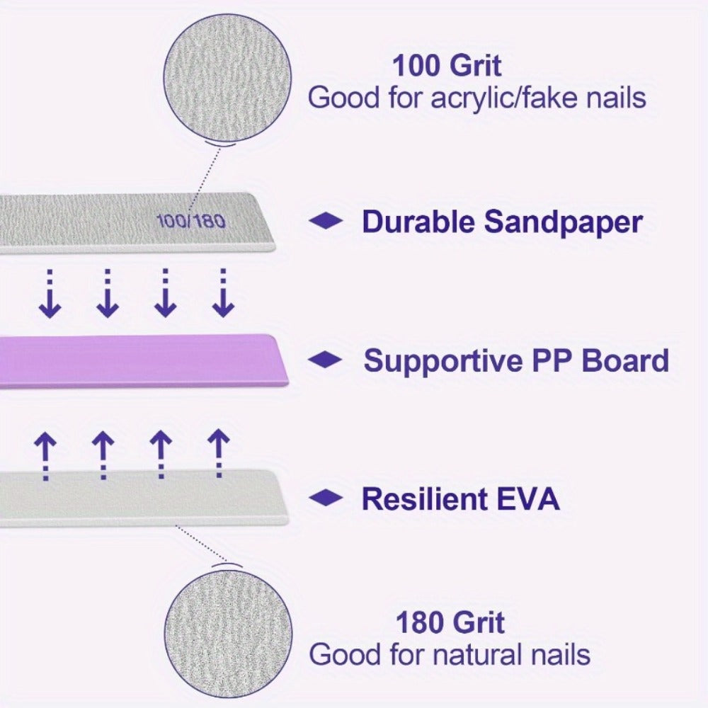 [50pcs Nail Files] 50pcs Nail Files, 100/180 Grit Emery Boards Nail File For Natural Nails And Acrylic Nails, Double Sided Emory Boards Limas Para Unas Acrilicas Profesional Fingernail Filer Reusable Manicure Gray