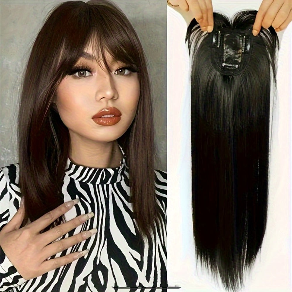 Hair Topper for Women Thinning Hair Crown Coverage with Bangs 10 Inch Lightweight Top Wig Hair Volume Increase Piece Black Dark Brown Light Brown