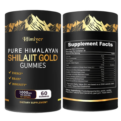 Shilajit Supplement 3000mg with Ginger Ginseng Ashwagandha | Multi-Mineral Phytonutrient Complex for Energy Stamina & Vitality | Powerful Adaptogen Blend for Men & Women