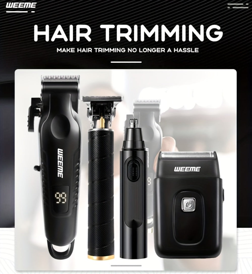 WEEME 1pc/2pcs/3pcs/4pcs Men's Grooming Kit - Professional USB Rechargeable Hair Clipper Set, Hair Clipper, Nose Trimmer, Electric Shaver, T9Detail Trimmer, Supports USB Charging, Includes Limit Combs, Perfect for Christmas Gift