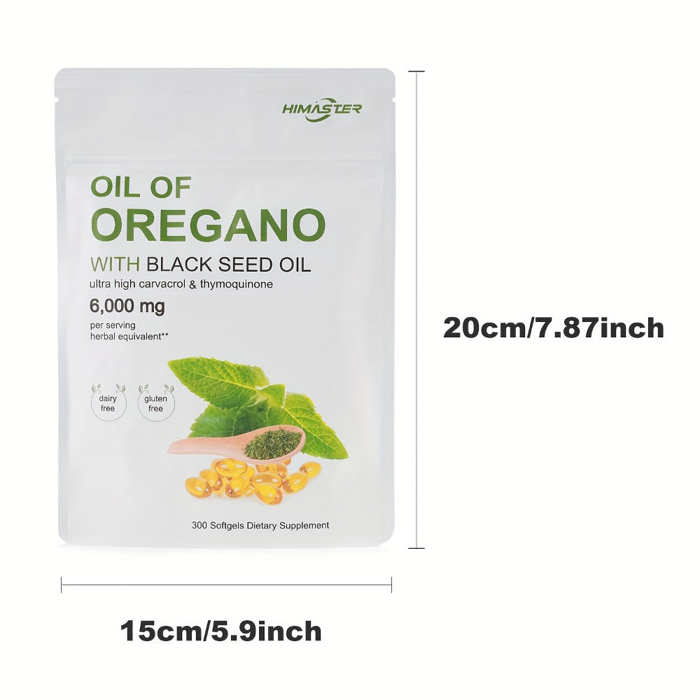 Himaster Oil of Oregano Softgels Per Serving, 300 Count 2 in 1 Formulated with Black Seed Plant Base