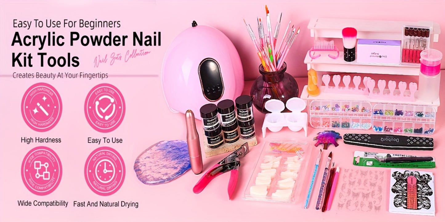 Acrylic Nail Kit Complete with Drill Light Colored Acrylic Powders and All Tools for Beginners Beautiful Nail Designs Professional Starter Set