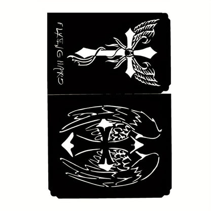 Tattoo Stencil Kit Reusable | Airbrush Temporary Tattoo Stencils for Adults & Kids | Whale Dolphin Cat Deer Wing Crown Cross Moon Sun Designs | Beach Festival Party Body Art Set