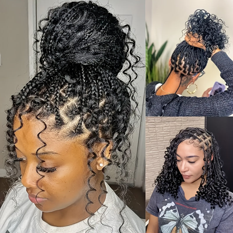 Elegant Full Lace Knotless Braided Wig with Curly Ends - 180% Density Synthetic Hair for Women, Handmade Braiding Wig for Christmas Halloween Valentine's Day Parties, Holiday Gift for All Ethnicities, Wig Accessories, Party Accessory, Sleek Appearance