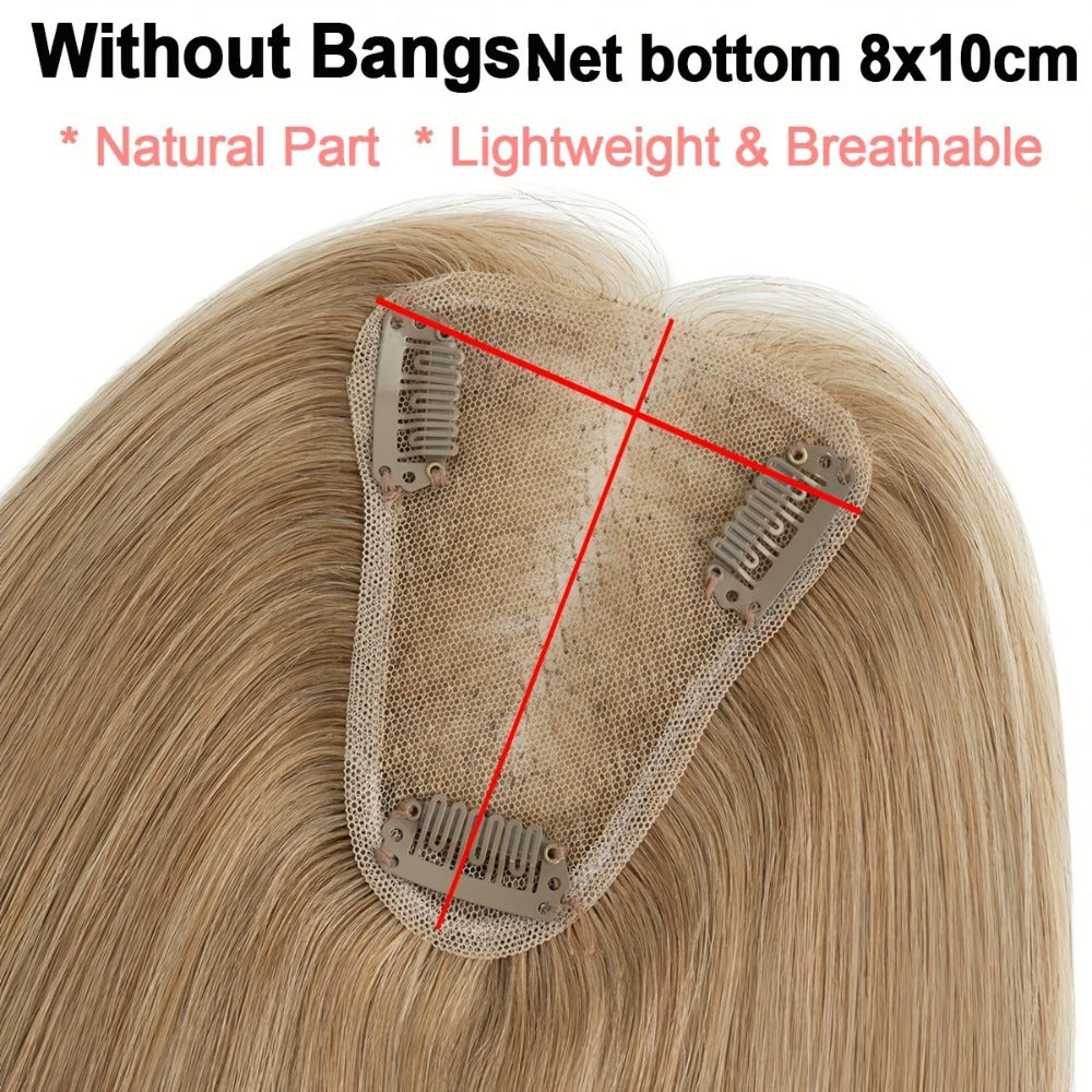 Hair Topper Human Hair Clip In Lace Base 8x10cm — Curtain Bangs, Thinning Hair Coverage, Highlight Blonde #27 #613 #12P613 #4P27, 6–14 Inch Women's Hairpiece