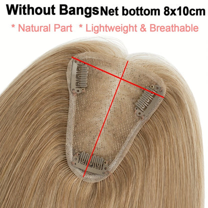 Hair Topper Human Hair Clip In Lace Base 8x10cm — Curtain Bangs, Thinning Hair Coverage, Highlight Blonde #27 #613 #12P613 #4P27, 6–14 Inch Women's Hairpiece