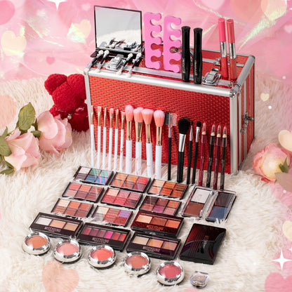 Makeup Gift Set 106 Piece Full Face Kit Eyeshadow Palette Lipstick Lip Gloss Blush Mascara Eyeliner Concealer Brushes Complete Beauty Box