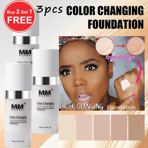 Color-Changing Liquid Foundation 3PCS BB Cream with Glycerin Moisturizing Lightweight Non-Cakey Natural Flawless Coverage Unisex All Skin Tones Makeup