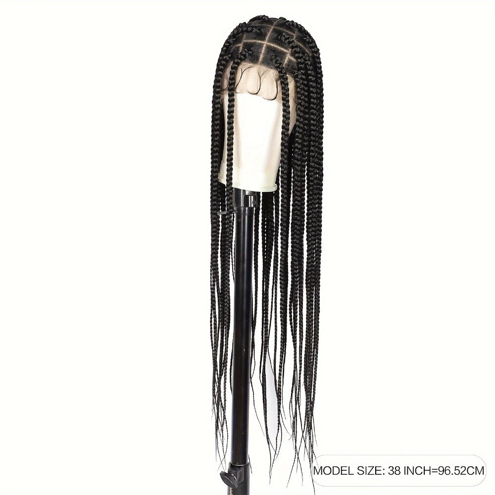 Braided Wig Full Lace Handmade Extra Long Curly Braid 40 Inch Lace Front Lace Frontal for Women Natural Black Majestic Cascading Curls Protective Style