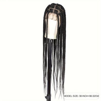 Braided Wig Full Lace Handmade Extra Long Curly Braid 40 Inch Lace Front Lace Frontal for Women Natural Black Majestic Cascading Curls Protective Style