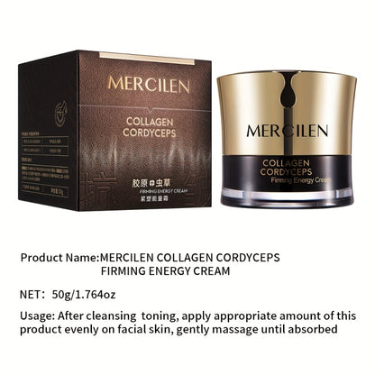 Collagen Cordyceps Moisturizing Face Cream 50g - Plant-Based Squalane & Glycerin Alcohol-Free Sensitive Skin Care - Mercilen Plant Extract Cream for Normal to Sensitive Skin