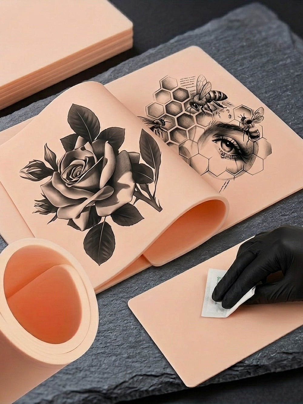 Tattoo Practice Skin Silicone — Double-Sided Flexible Fake Skin, 1mm Thickness, Simulates Real Skin Curvature, for Tattoo Artists & Beginners, Eyebrows & Lips PMU Training