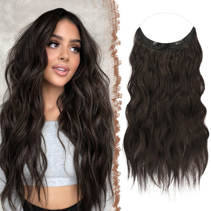 Invisible Wire Hair Extensions for Women Synthetic Wavy Wig with Clear Wire 18 Inch Multi-Color Balayage Highlight Natural Look Glueless No Damage Easy Apply