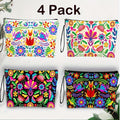 4pcs Vibrant Mexican Botanical Floral Makeup Bags for Women & Men - Large Capacity High Quality Cosmetic Organizers with Durable Zipper, Travel Toiletry Pouches for Vacation, Business, Outdoor - Perfect Birthday & Mother’s Day Gifts
