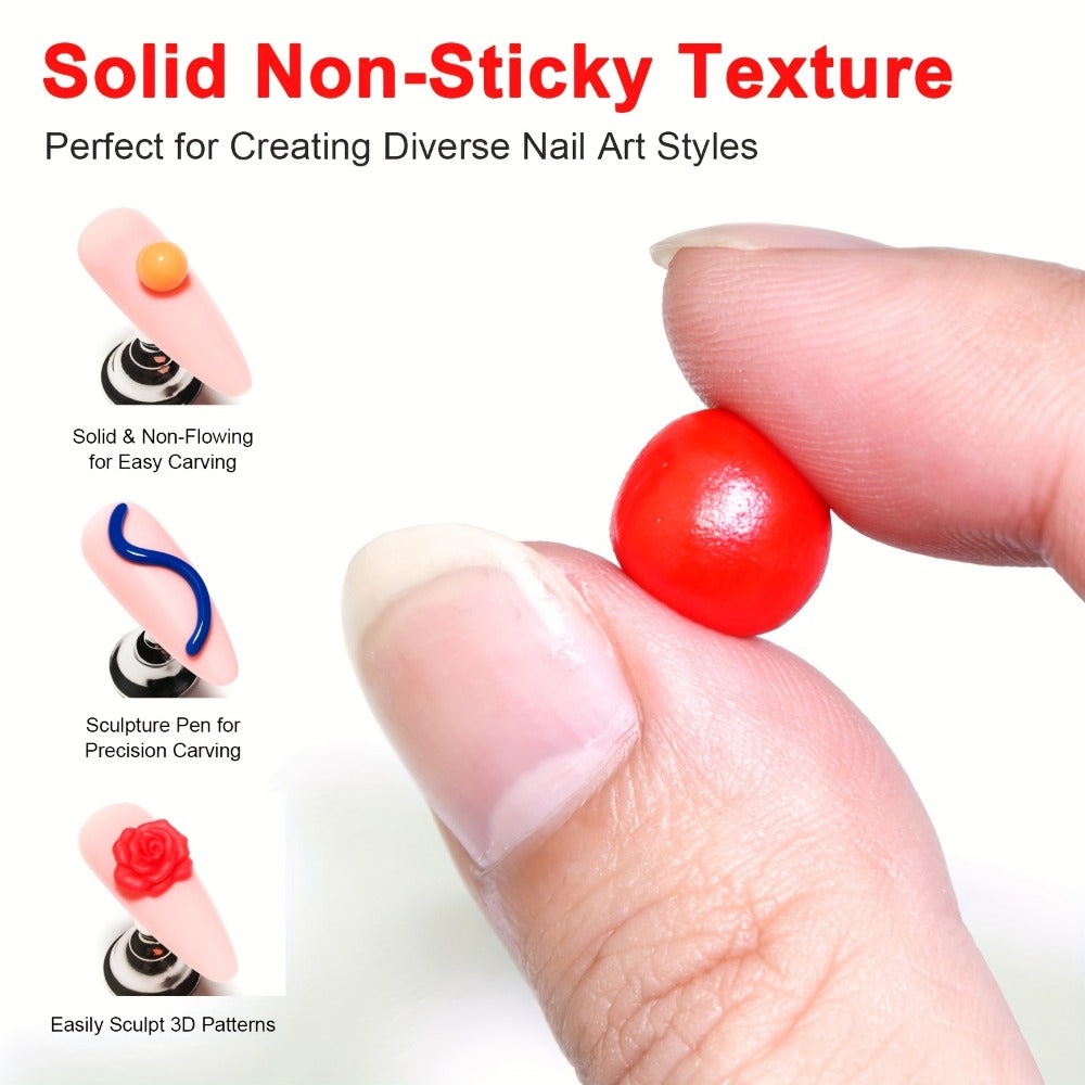 3D 4D Sculpture Gel Nail Art Kit 12 Colors with Carving Pen — Non-Sticky Soak-Off Nail Sculpting Gel Firm Texture for 3D Nail Designs Flowers Leaves Extensions DIY & Salon Manicure
