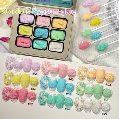 Plaster Gel Nail Art Set 9 Colors - No-Wipe High Saturation Gypsum Gel Polish with 3D Macaron Shades for Nail Art Designs - Salty & Sweet Palette for Salon & Home DIY Nail Projects