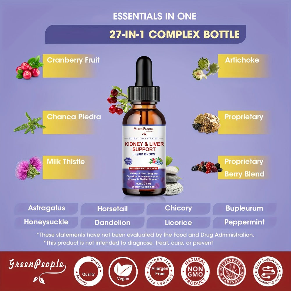 [Vegan Kidney Liver Support] Greenpeople 27-In-1 Vegan Kidney And Liver Health Support Supplement - Alcohol-Free, Natural Herbs, And Milk Thistle | Healthy Liver And Kidney Function. Carefully Selected Ingredients for Balanced Health
