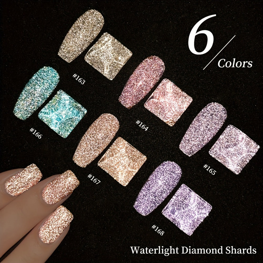 XEIJAYI Sparkling Diamond Gel Nail Polish Set - 6 Colors, Glittery & Shiny End, Long-Lasting Salon-Quality Manicure, No Alcohol, Perfect for Stylish Nail Art Designs, Nail Art Accessorie